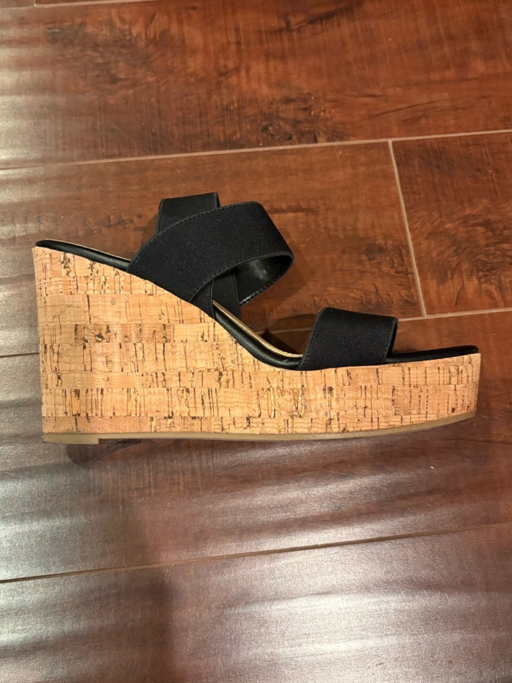 Limelight Black Elastic Cork Wedge Sandal